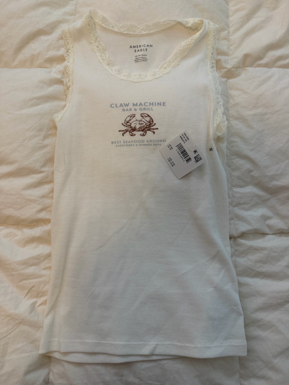 Women’s Ivory Lace Trim Ribbed Tank